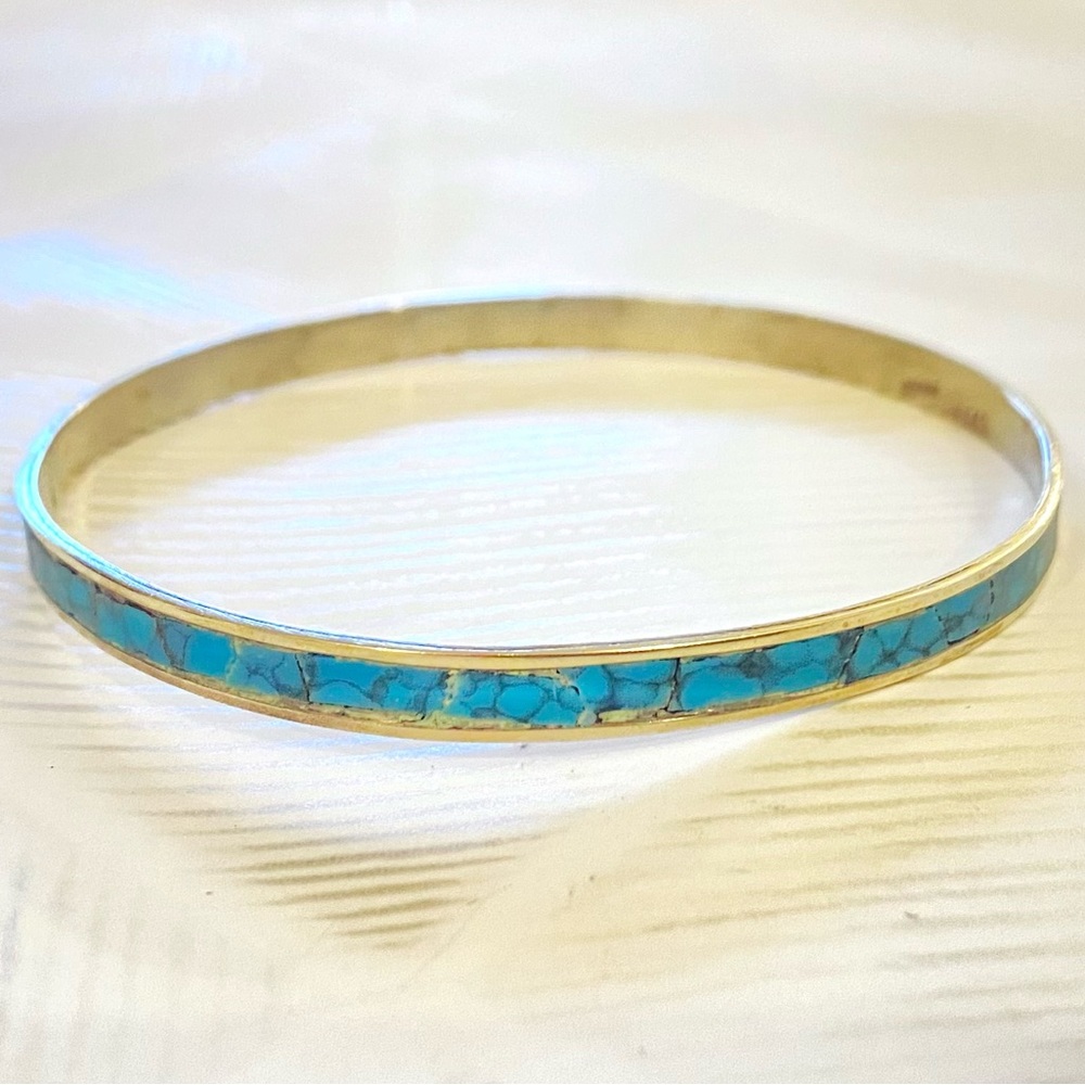 Vintage Mexico Turquoise Inlay Bangle Bracelet • Southwestern Style
